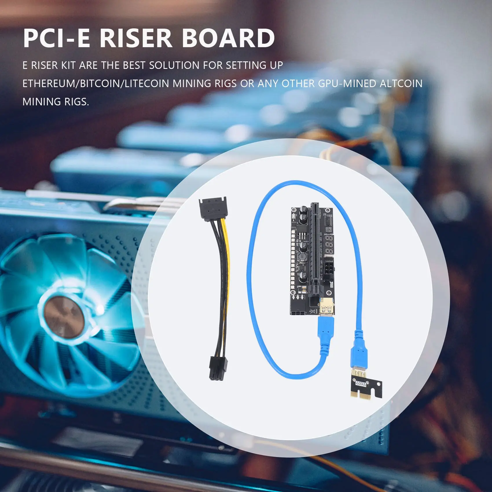 1 peça placa de extensão gráfica pcie riser 1x a 16x com display de medidor digital 3.3v e 3528 led colorido para mineração btc