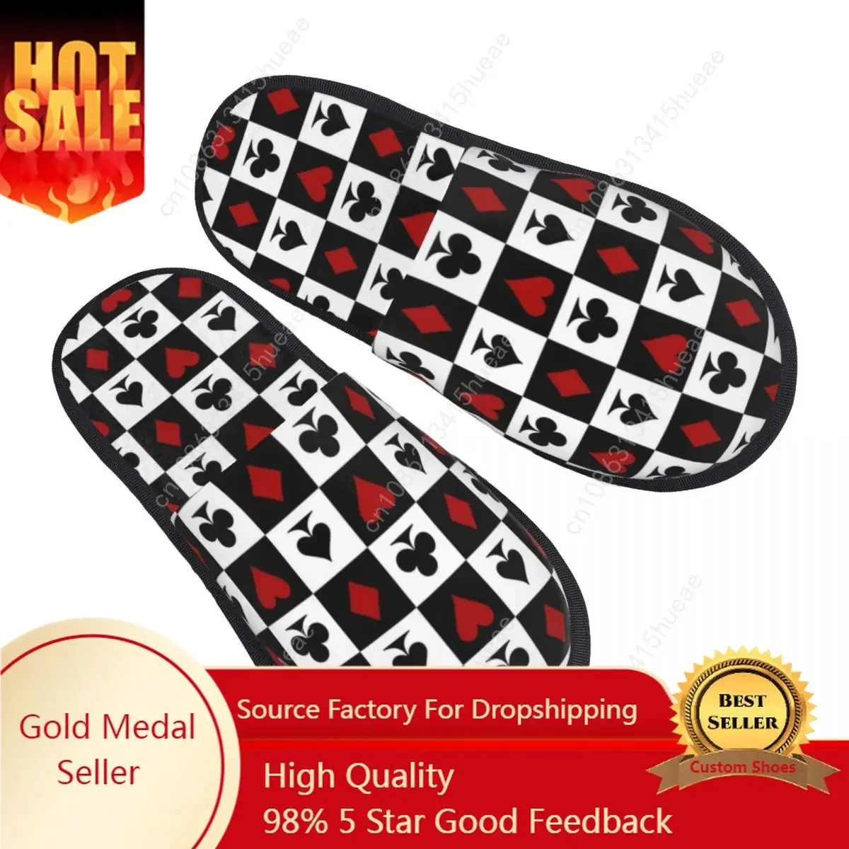 

Checkerboard Playing Card Suits Pattern Comfort Scuff Memory Foam Slippers Women Checkered Hotel House Shoes