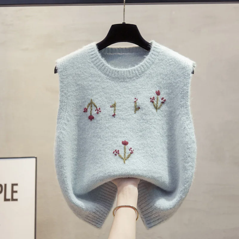 

Короткий вязаный жилет, женский свободный весенне-осенний повседневный универсальный свитер с круглым воротником, женский трикотаж без рукавов, жилет, топы