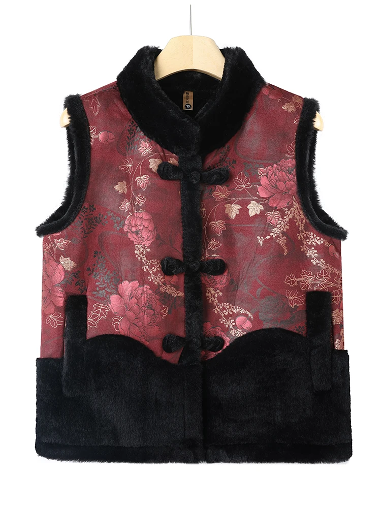 Chaleco de piel sintética Thiened, prendas de vestir exteriores para mujeres de mediana edad y ly, abrigo cálido Faionable de una pieza de cuero y piel Sle