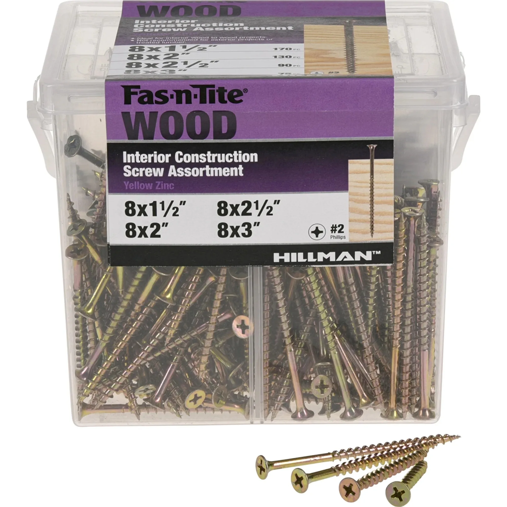 

Fas-n-Tite 590860 Yellow Zinc Interior Wood Construction Screw, 4 Size Variety, 465 Piece