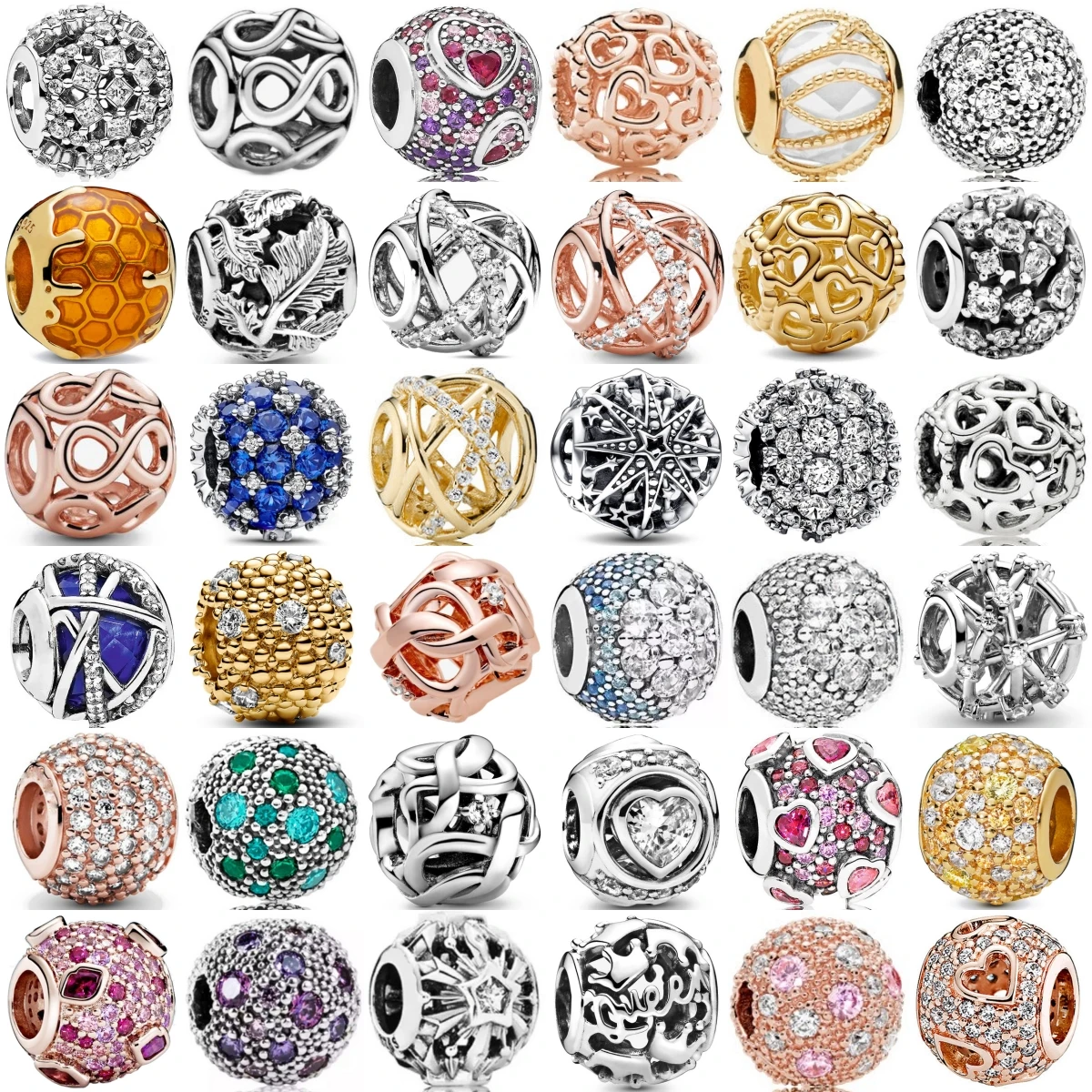 New 925 Sterling Silver Circular Hollowed-out Pink Zircon Charm Bead Fit Original Pendant Bracelet DIY Women Jewelry Accessories