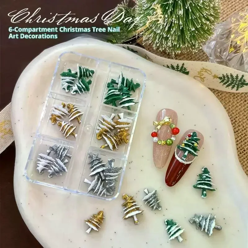 18/50Pcs Creative Gold Silver Christmas Tree Resin Nail Charms Resin Stereo Nail Art Decorations DIY Nails Accessories