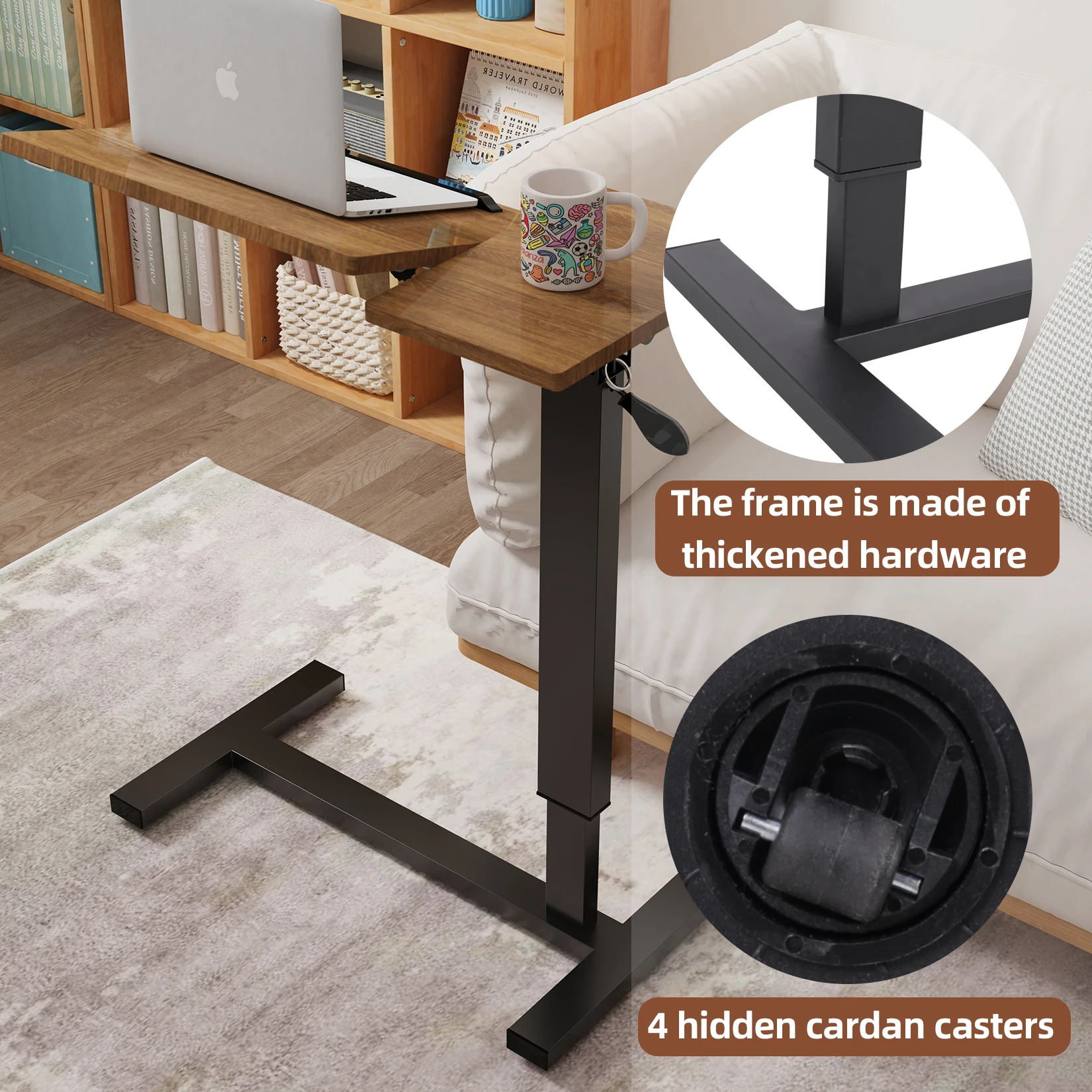 Adjustable Overbed Table with Wheels Split Top Tilting Bedside Bed Table with Tray Rolling Laptop Computer Standing