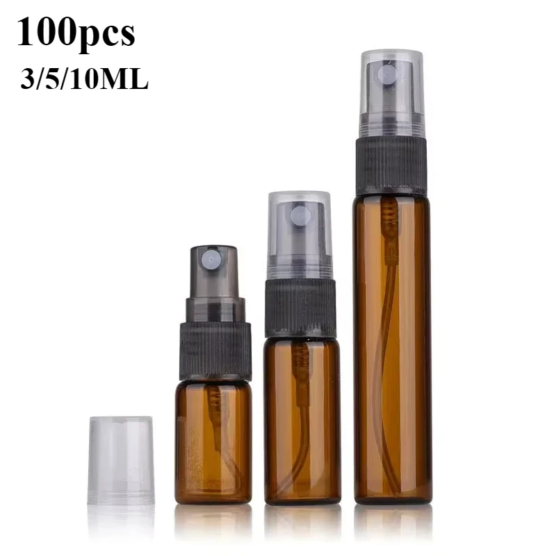 100pcs 3/5/10ml Amber Glass Spray Bottles for Essential Oils Empty Spray Bottle Amber Glass Perfume Bottle Atomizer Container