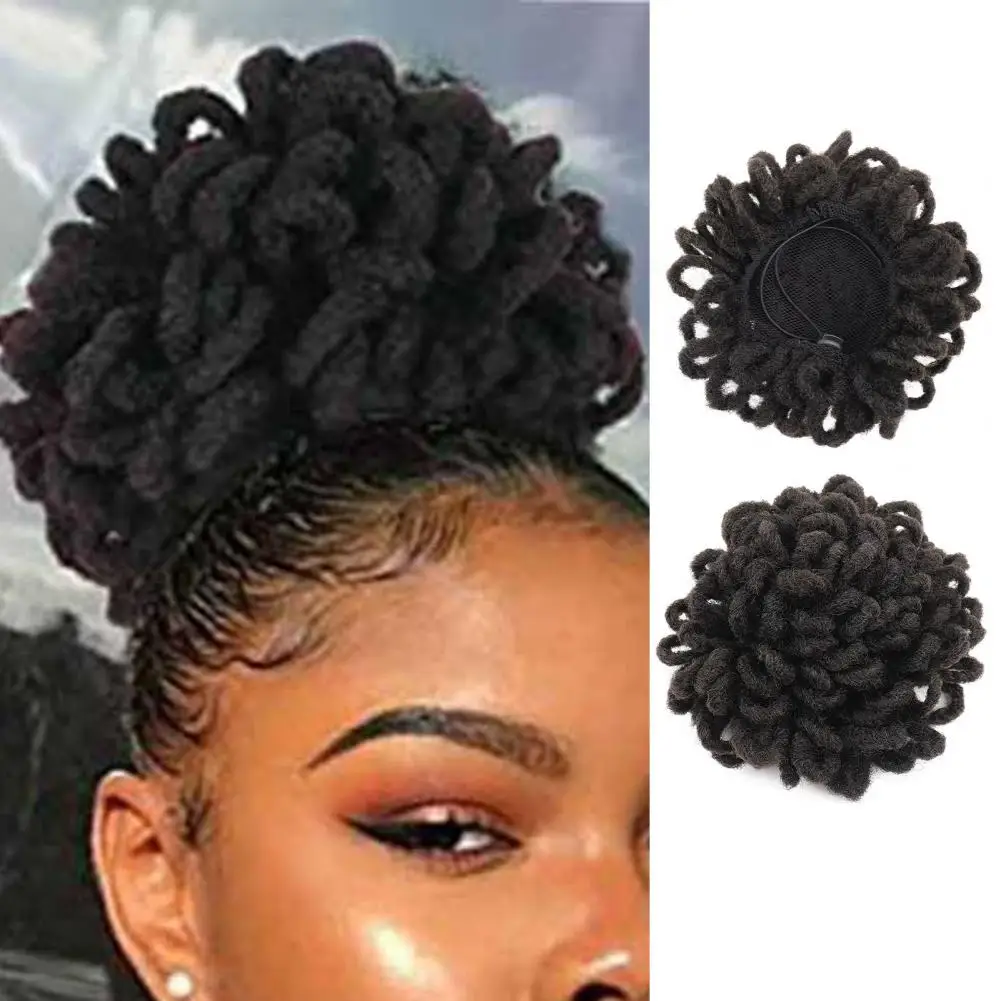 Synthetic DreadLock Afro Puff Hair Bun Chignon Drawstring Ponytail Faux Locs Clip Hair Pieces for Black Women