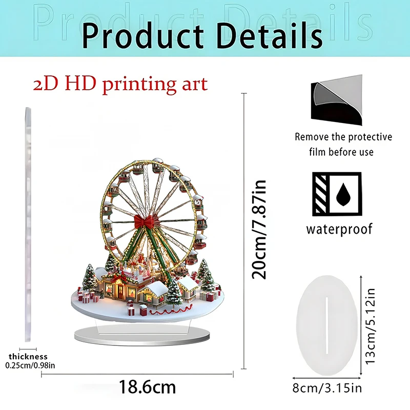 {HMA84}{MX} Christmas Carousel Snowhouse Reindeer Scene 2D Acrylic Ornaments Home Office Decoration Xmas Party Gift Photo Props