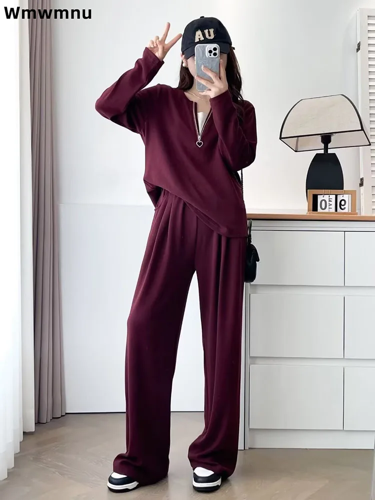 

Женский повседневный мешковатый спортивный комплект из 2 предметов, элегантные модные брюки на молнии Conjuntos, прямые эластичные свободные широкие спортивные штаны, ансамбли