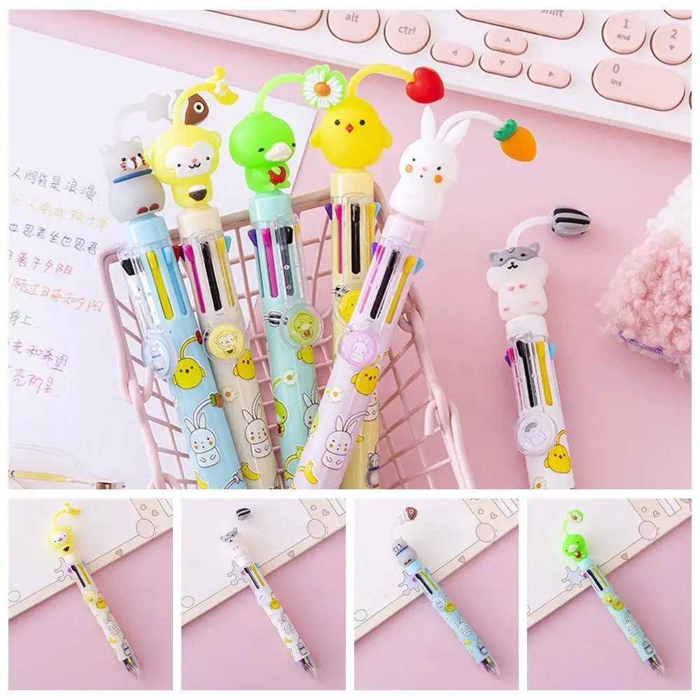 Kawaii 8 Colors Ballpoint Pen Cartoon Creative Animal Pendant Ballpoint Pen Three-dimensional Chick Monkey