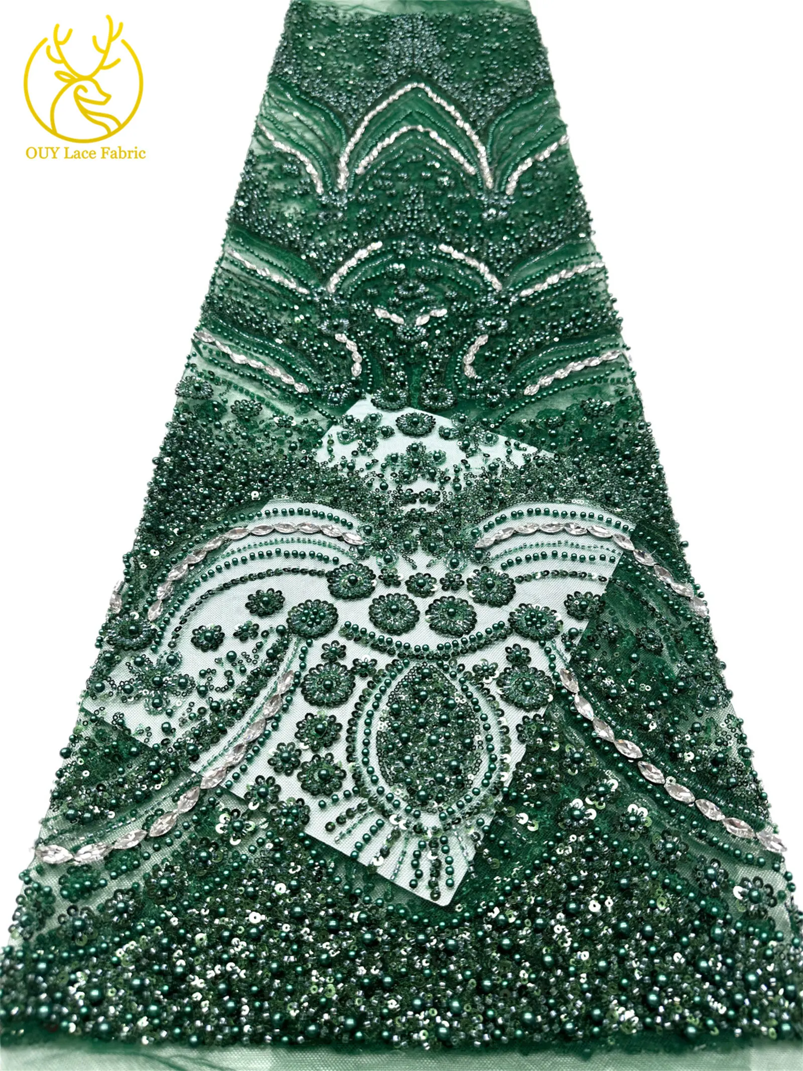 Luxuriöser königlicher lila afrikanischer handgefertigter Perlen-Spitzenstoff, französischer Pailletten-Stein-Tüll-Spitzenstoff für Hochzeitskleid-Design – Detail 34