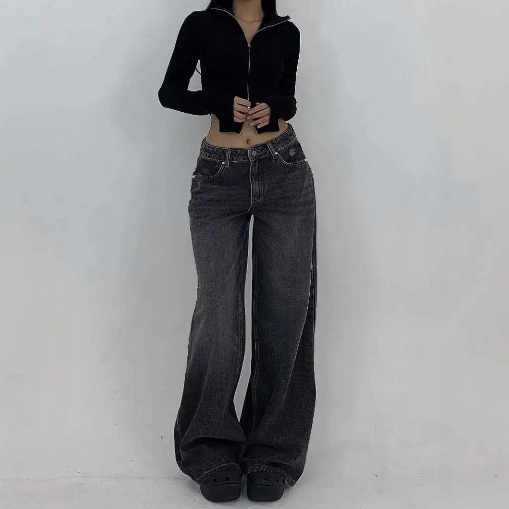

Women's Ripped Wide-Leg Casual Pants Ultra-Long Mop Jeans Loose Fit for Europe And USA