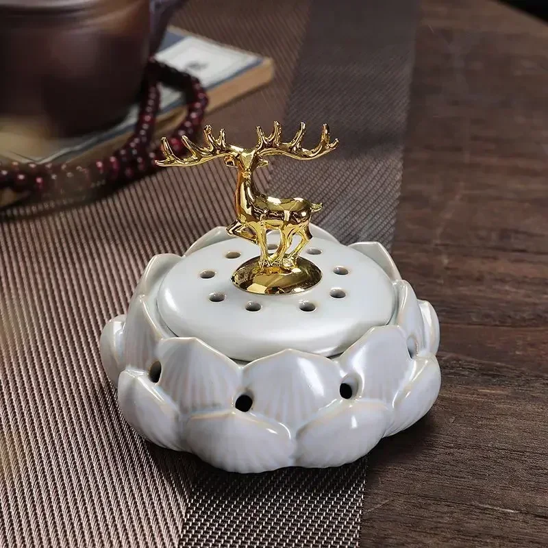 Lotus Aromatherapy Furnace Sandalwood Furnace New Chinese Ceramic Pan Incense Furnace Playing Incense Seal Home Decoration