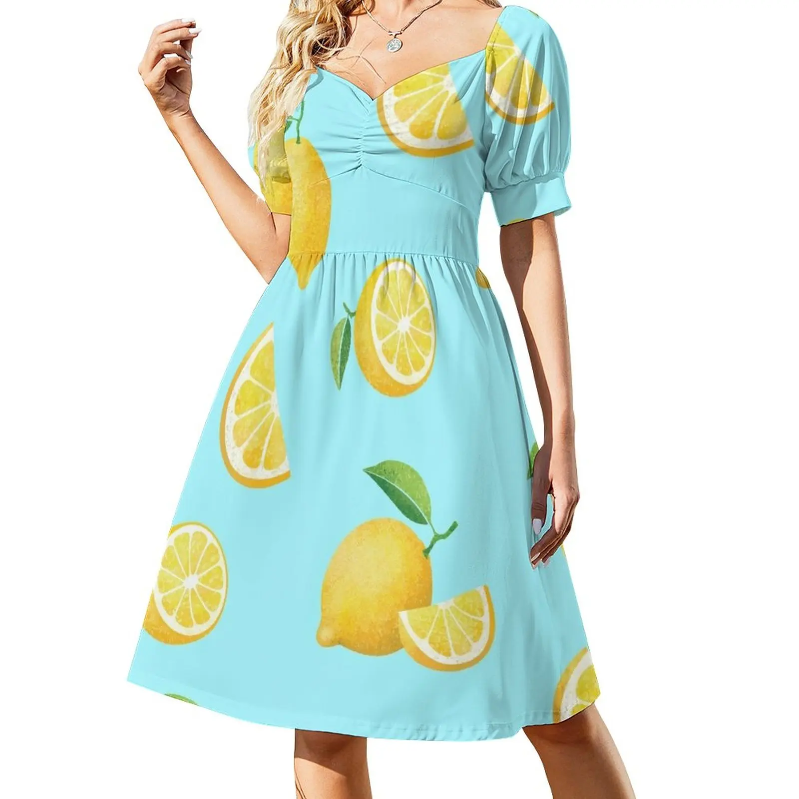 

Lemons on Blue Dress summer dress korean women women's summer dress 2023