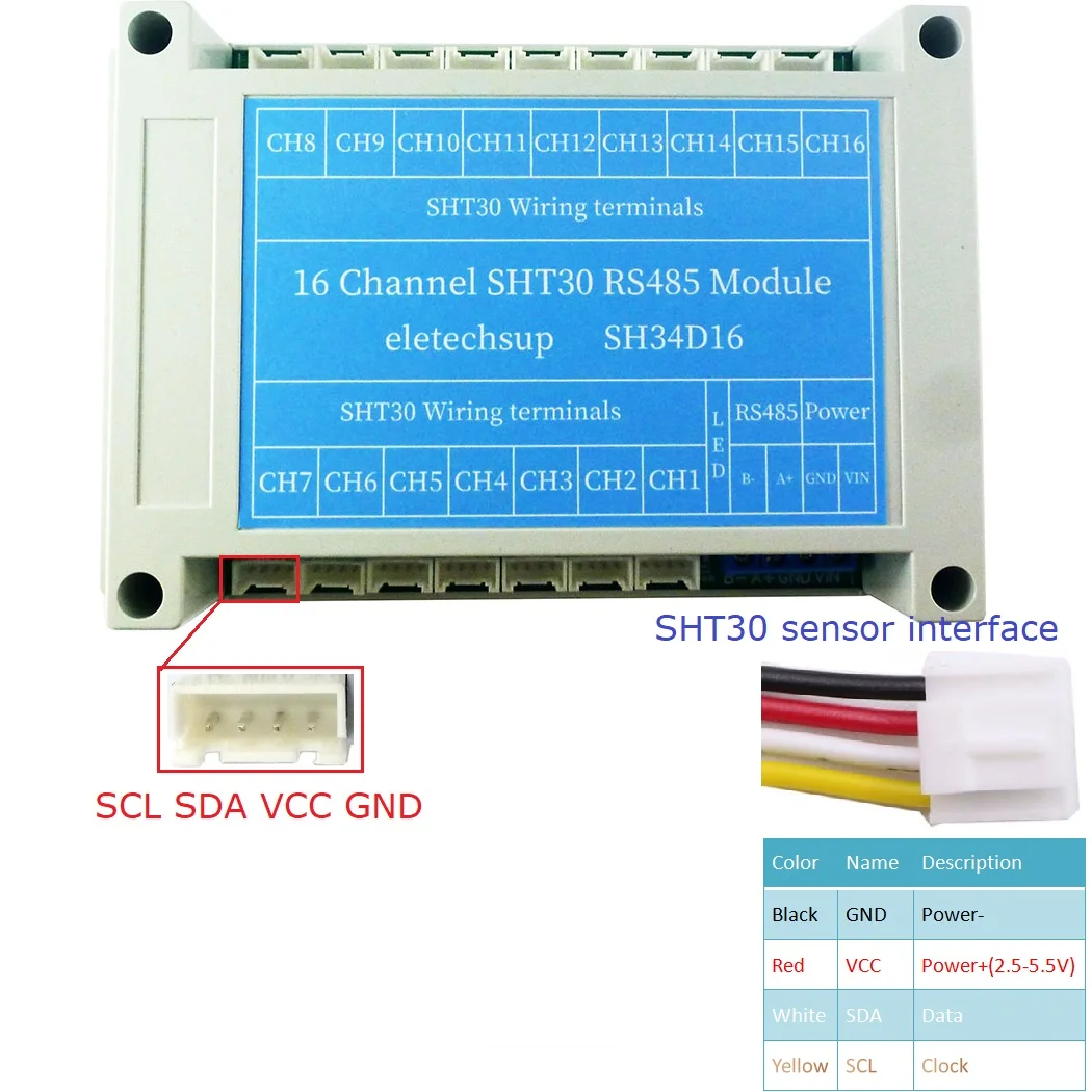 16CH RS485 Temperature & Humidity Collector Module SHT30 SHT3X Sensor Remote acquisition Controller Digital Thermometer