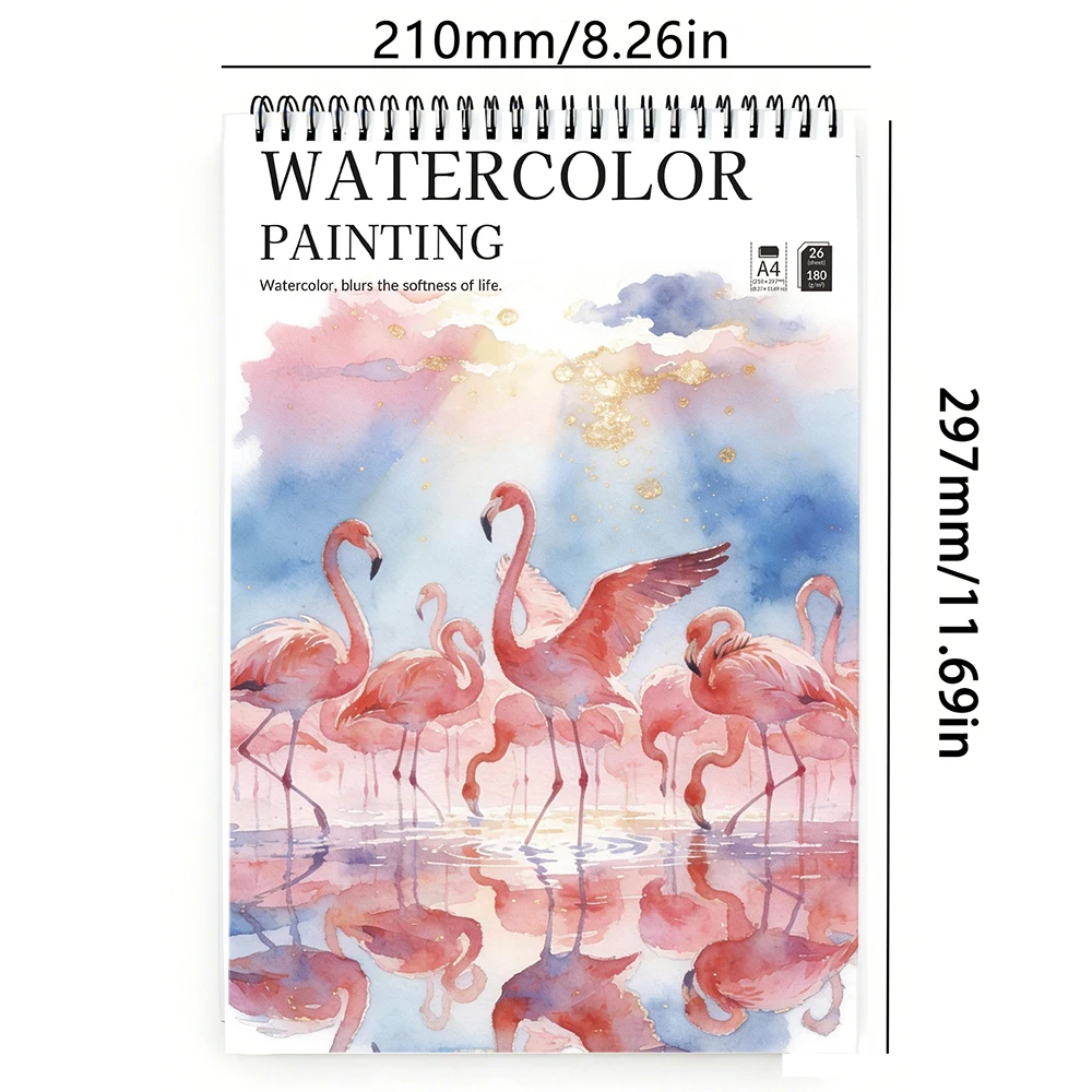 A4 Spiral Bound Watercolor Paper Pad, 180gsm Heavyweight Cold Press Paper, Hardcover Sketchbook for Artists, Students, Ideal for