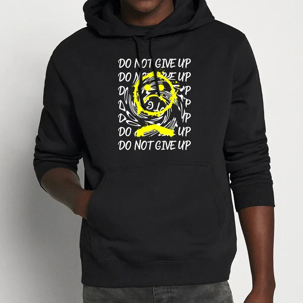 Do Not Give Up Sad Face Printed Hoodies Creative Graphic Mens Clothing Plush Pullover Casual Sweatshirt Warm Loose Hoodie