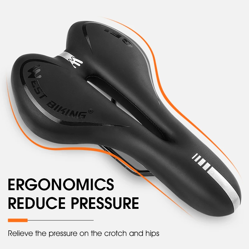 WEST BIKING Bike Saddle Soft Shock Absorption Gel Sponge MTB Road Bicycle Cushion Hollow Breathable Ergonomic Cycling Seat