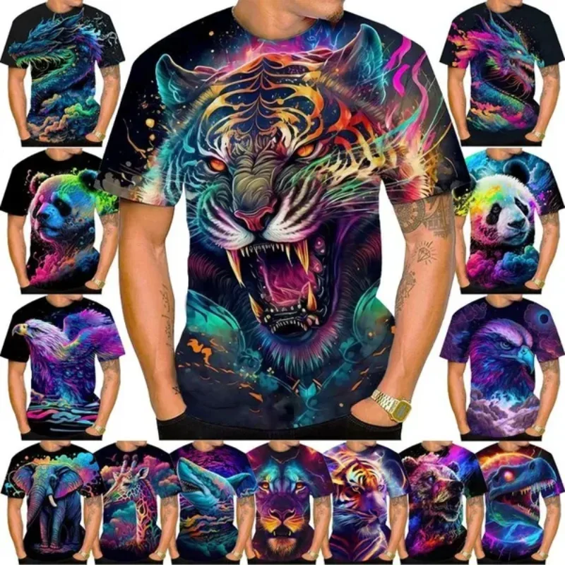 

3D Printed Color Animal Quick Drying Breathable Sport Men's Plaid Size Round Neck T-shirt Camiseta Deportiva Hombre