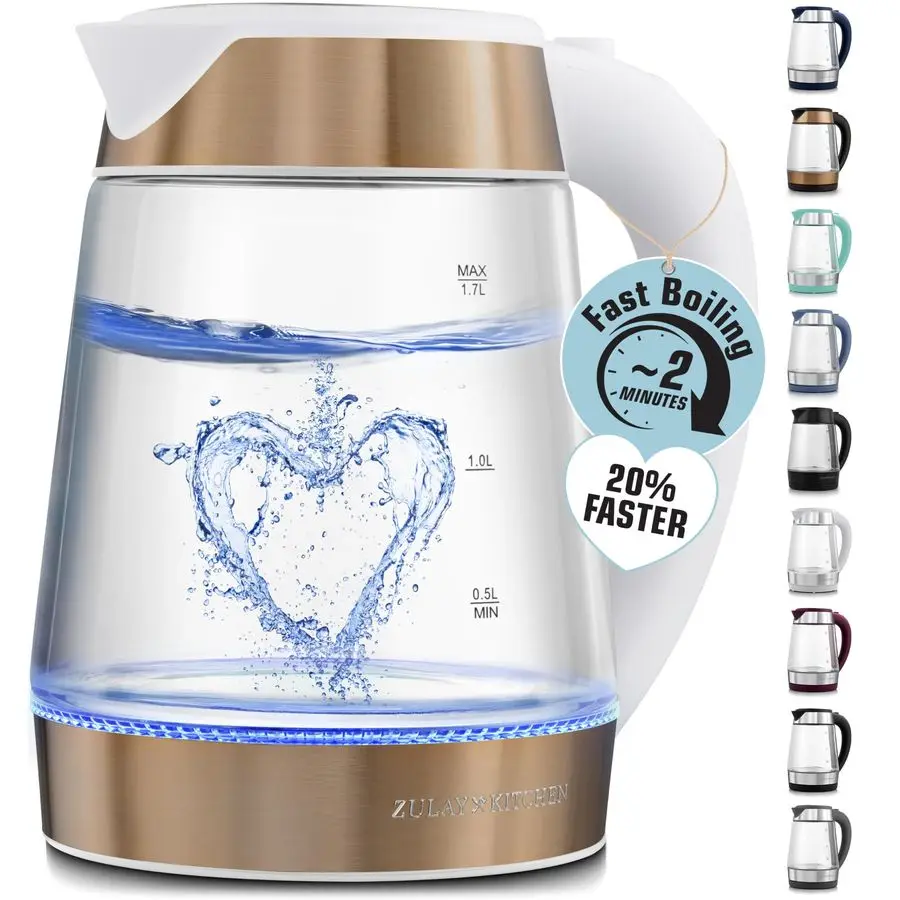 

Электрический чайник с быстрым кипячением, 1,7 л, 1500 Вт, автоматическое отключение для защиты от высыхания подсилювателя, ручка CoolTouch, основание 360° Ra