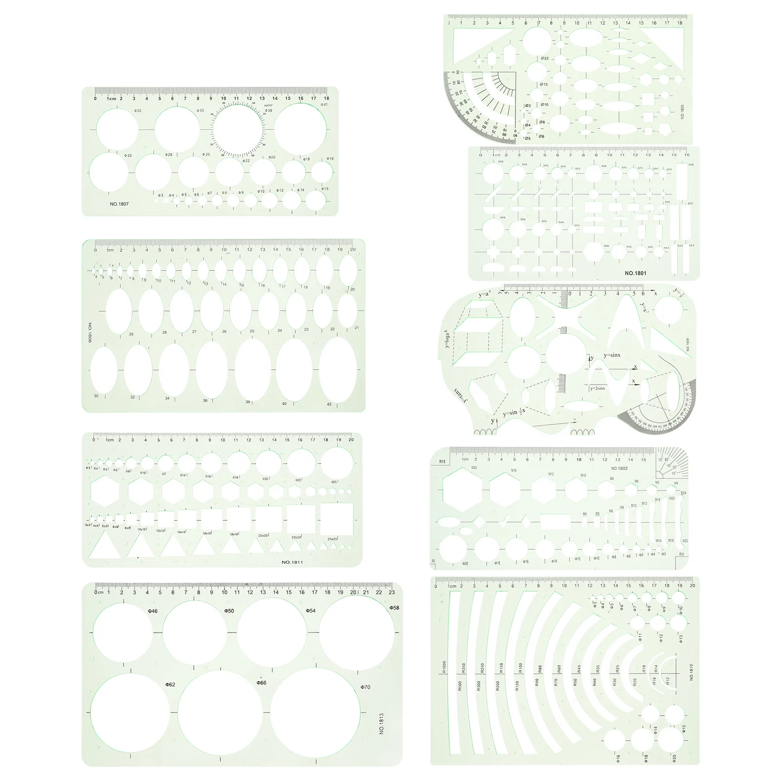 9 قطع من قوالب الرسم الهندسية، استنسل بيضاوي دائري للرسم وصياغة مقاسات متعددة، سهل الحمل، مستلزمات الرسم