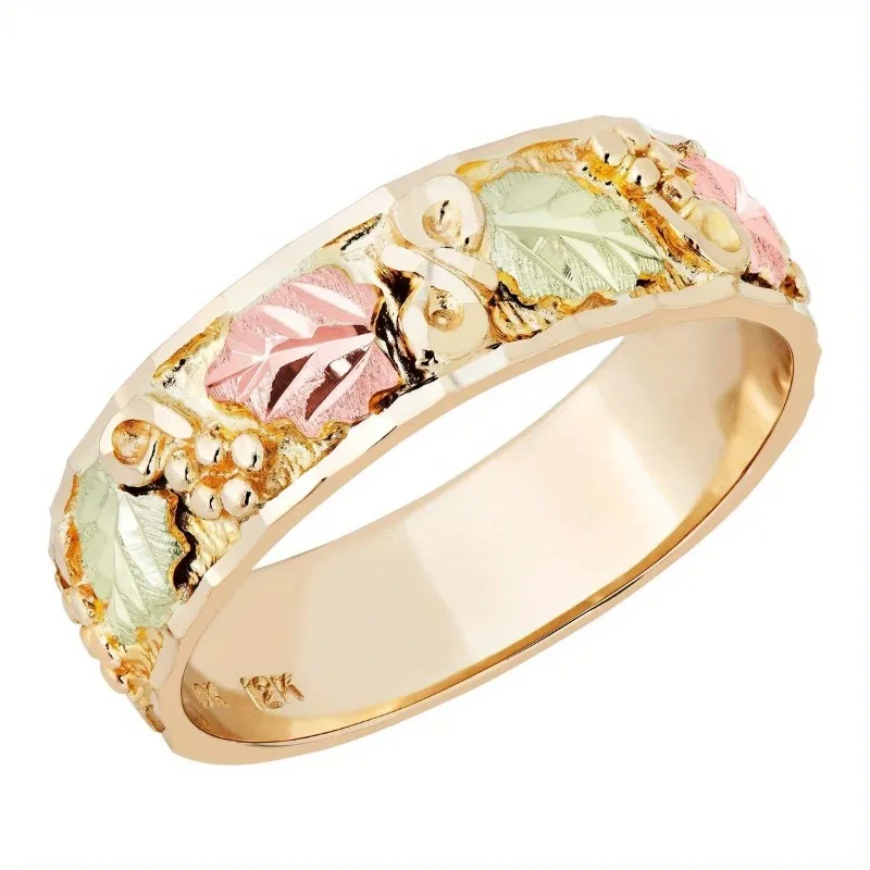 Vintage Tricolor Hand Carving Leaf Women's Ring Geometry Daily Wear Party Jewelry