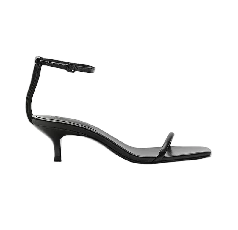 

Withered Minimalist Buckle Strap Summer Stilettos Sandals Elegant Square Toe Genuine Leather High Heels Sandals Shoes Women