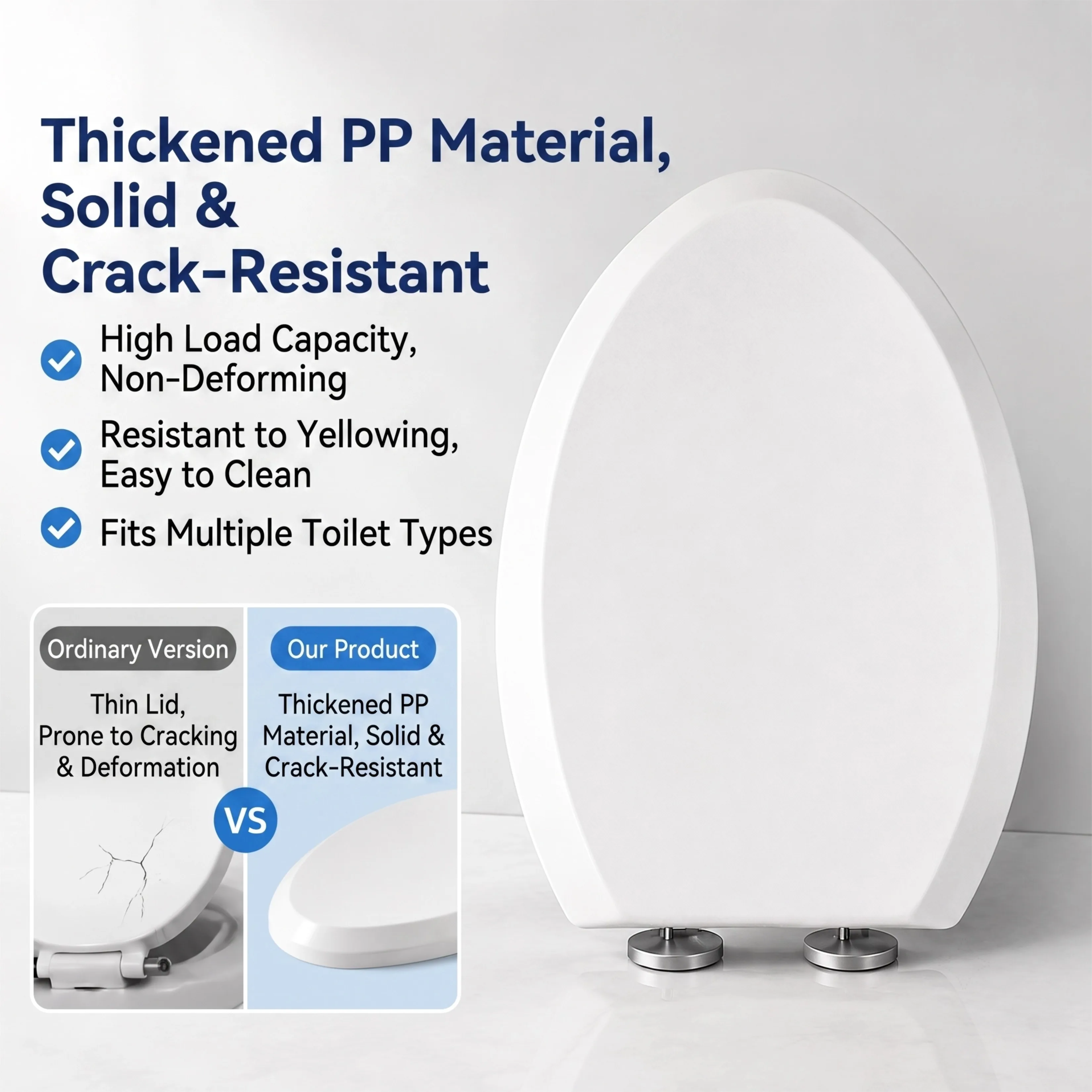 Universal U/V Shape PP Toilet Seat Silent Soft Close Hydraulic Hinge Quick Release Top Mount Anti-slip WC Toilet Lid Easy Clean