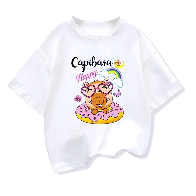 Summer New Trend Capybara Printing Cute Children's Short-Sleeved T-Shirt Cute Comfortable Versatile Boy and Girl Kawaii Tee Tops