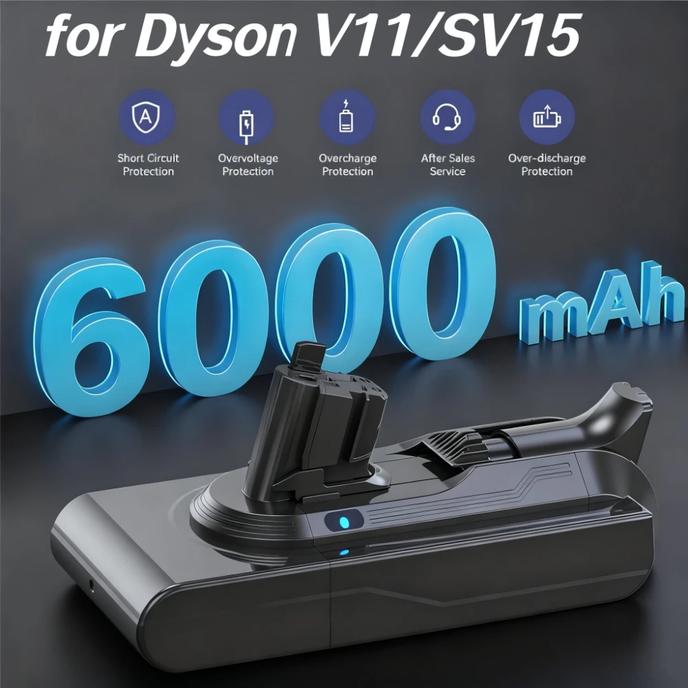 

25.2V 6000mAh/8000mAh Replacement Battery for Dyson V11 SV15 970425-01 Torque Drive Absolute - Not for Screw Type Vacuum