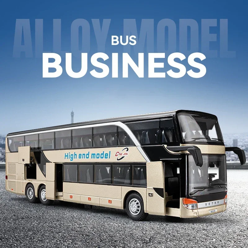 1:30 Business Long Distance Double Decker Bus Alloy Car Model Sound and Light Children's Toy Children's holiday gifts