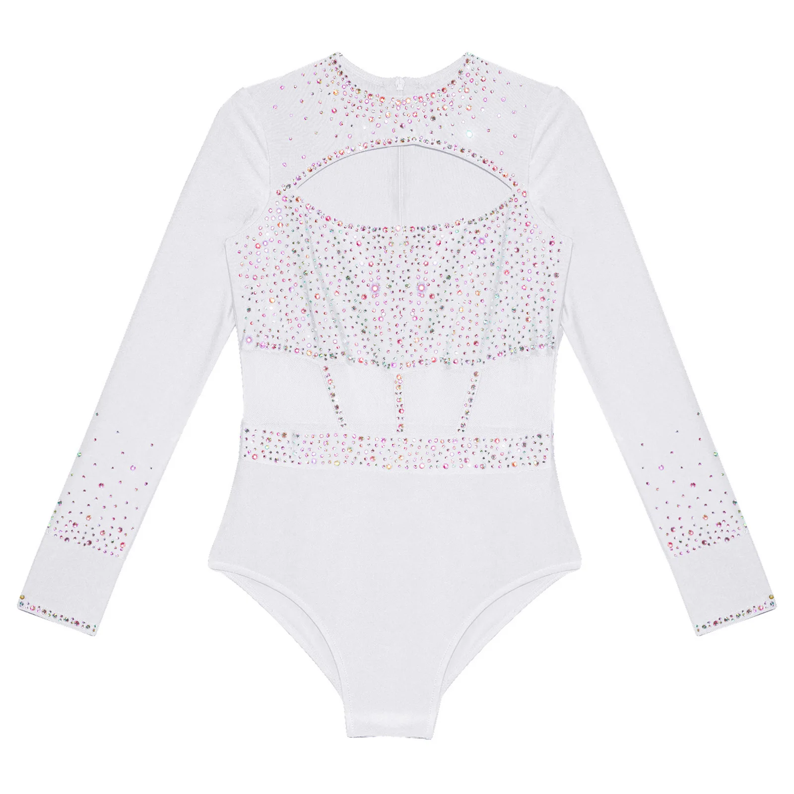 Teens Long Sleeve Cutout Acrobatics Bodysuit Skating Jumpsuit Kids Girls Rhinestones Ballet Gymnastics Bodysuits Dance Leotard