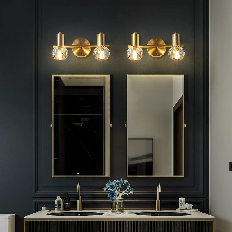 Imagem -03 - Iwp-copper Crystal Mirror Led Light wc Banheiro Simples Washstand Vanity Lamp Lâmpada do Armário Moderno Armário do Quarto Ouro de Luxo