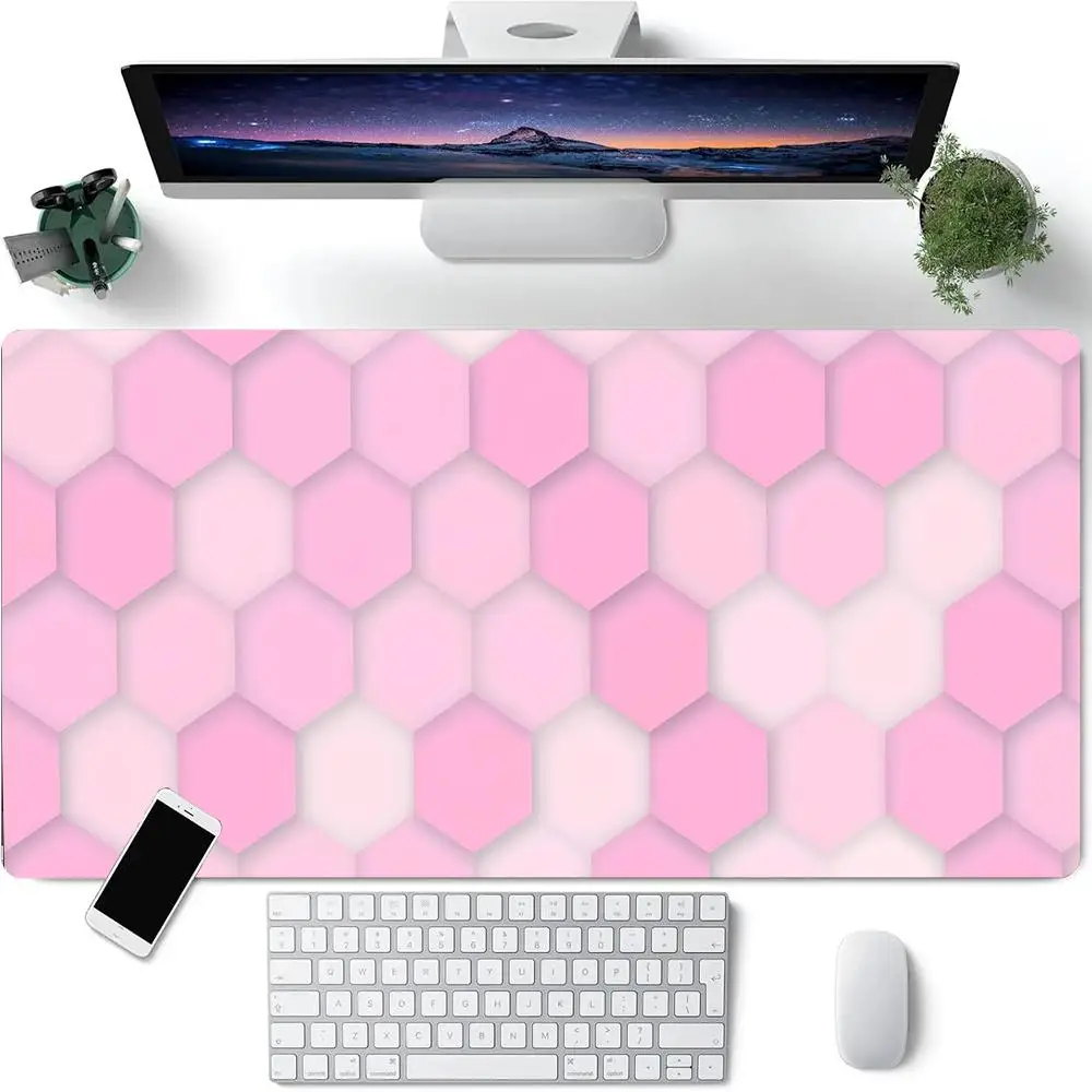 

Pink Hexagonal Honeycomb Mouse Pad Large Rubber Anti-slip PC Desk Accessories Mousepad for Office & Gamer Keyboard Mat Decor Rug