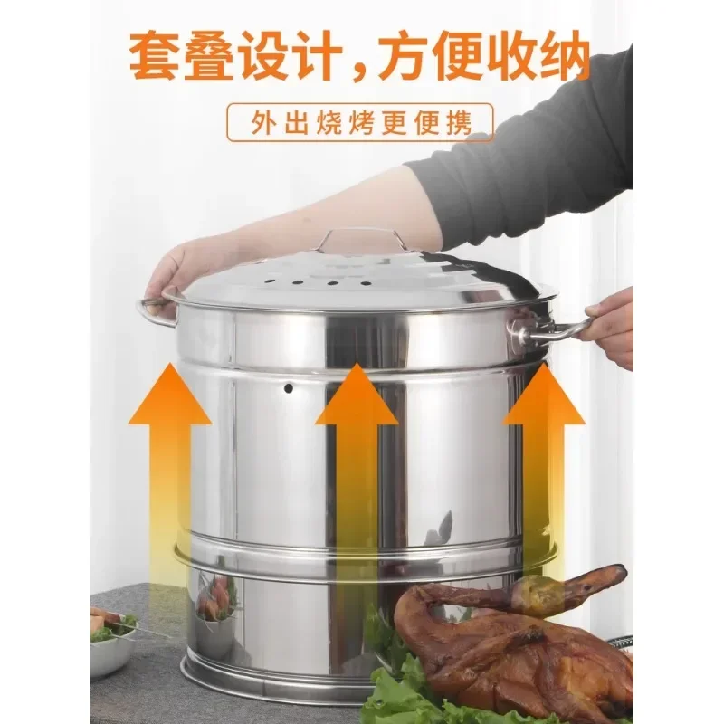 

z Hanging furnace BBQ household stainless steel barbecue grill barrel outdoor kebabs lamb chops charcoal indoor smokeless comme