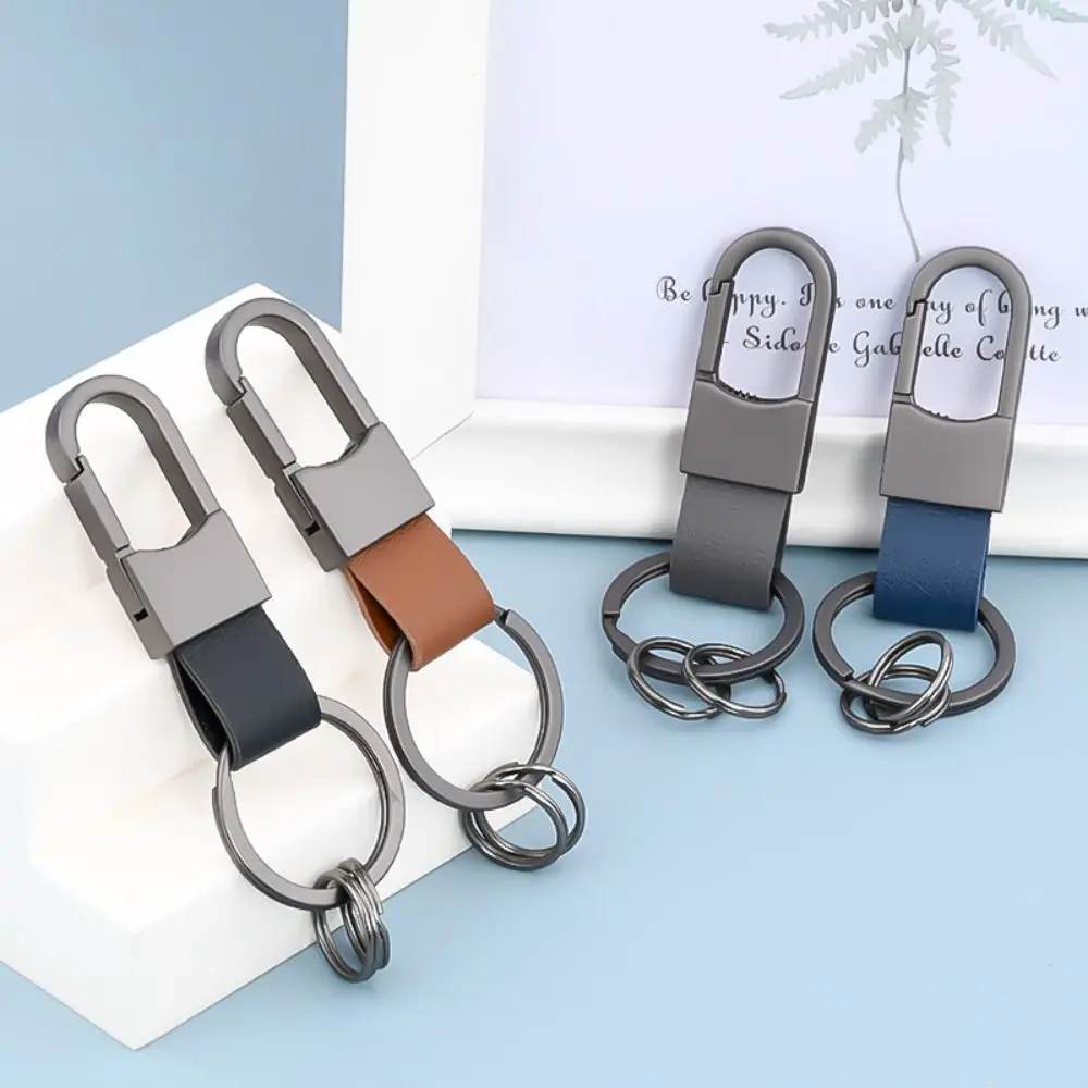 Metal Pu Leather Keychain Anti-Lost Carabiner Holder Leather Waist Hanging Key Chain Business Style Jewelry Car Trinket Keyring