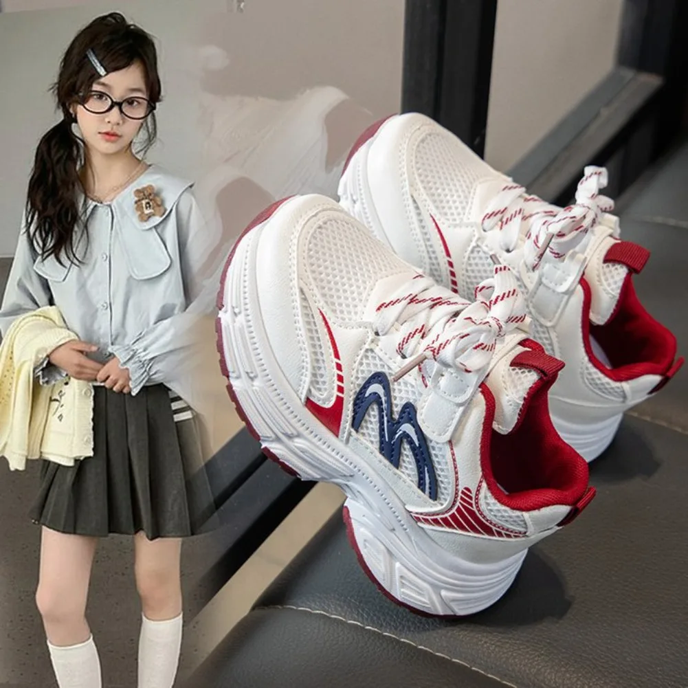 

2026 Spring Autumn Children Chunky Mesh Sneakers Toddlers Boys Girls Casual Sports Shoes Patchwork School Kids Basketball Shoes