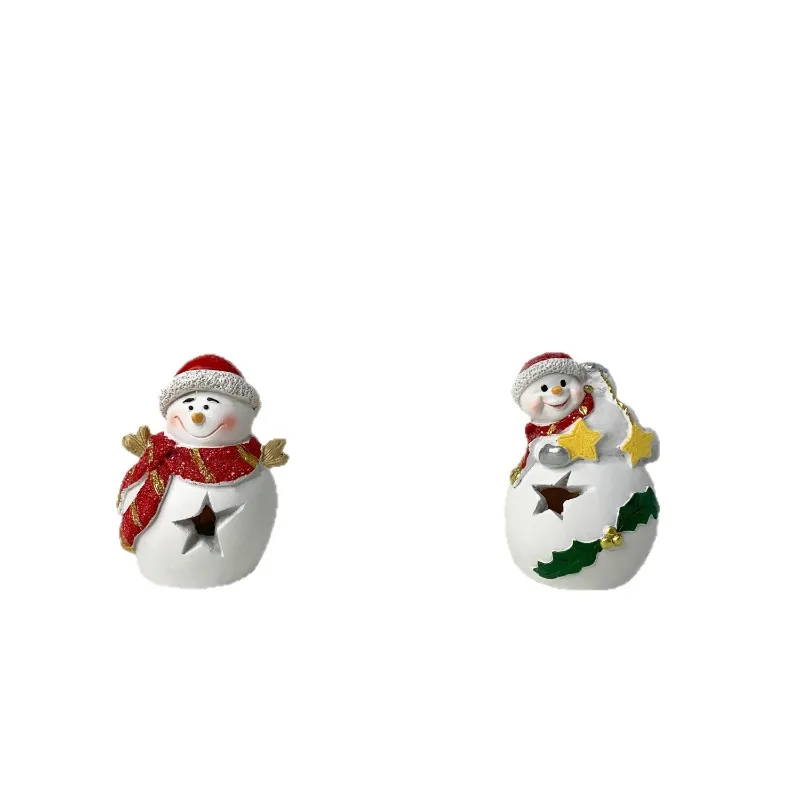 Two Pack Christmas Led Light Up Snowman Figurines Cute Glowing Night Light Festive Atmosphere Decor Tabletop Ornament Ideal Xmas
