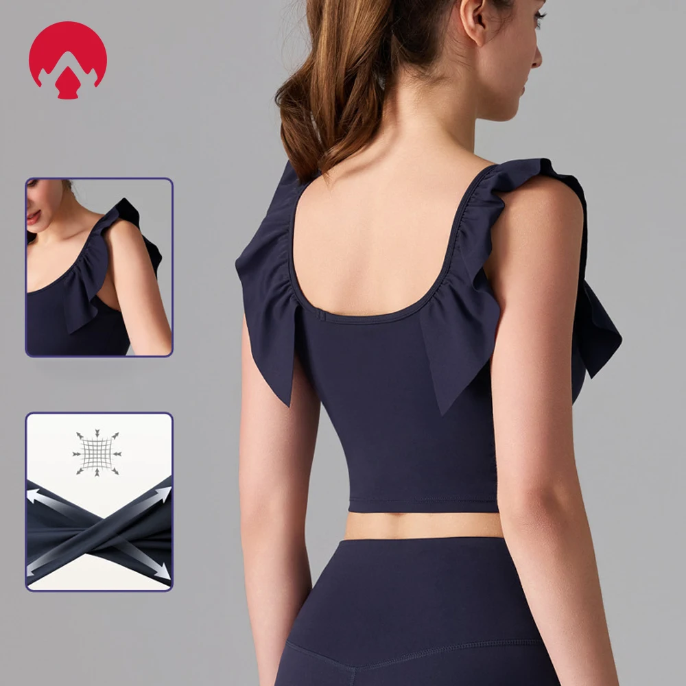 

Женская спортивная одежда для йоги, спортивный бюстгальтер с фиксированной чашкой, футболка с короткими рукавами, кружевной топ на бретельках — утягивающий фитнес-наряд для тренажерного зала, пилатеса, йоги