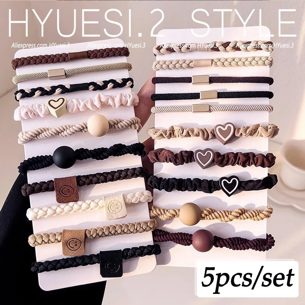 5 sztuk/zestaw proste serce kulki Charms Scrunchie bez uszkodzeń elastyczne plecione gumki do włosów liny kobiety dziewczęta kucyk Holder opaski gumowe