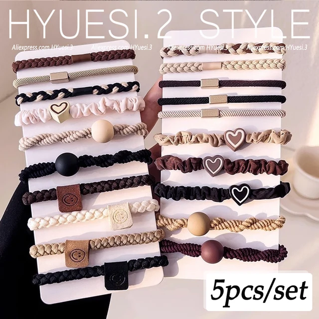 5 sztuk/zestaw proste serce kulki Charms Scrunchie bez uszkodzeń elastyczne plecione gumki do włosów liny kobiety dziewczęta kucyk Holder opaski gumowe