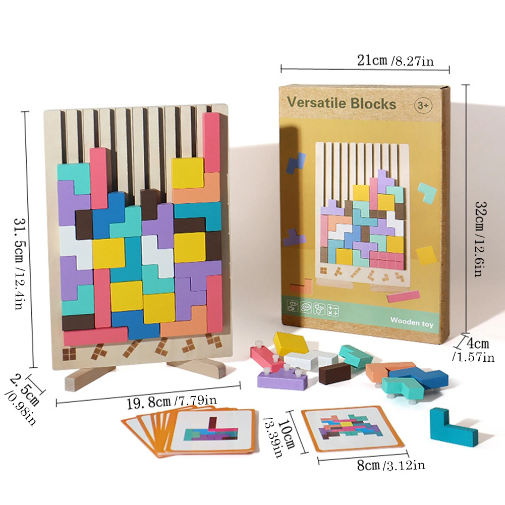 Colorful 3D Russian Building Blocks Game Stress Relief Wood Stacking Puzzle Toy 3D Wooden Montessori Toys for Toddlers