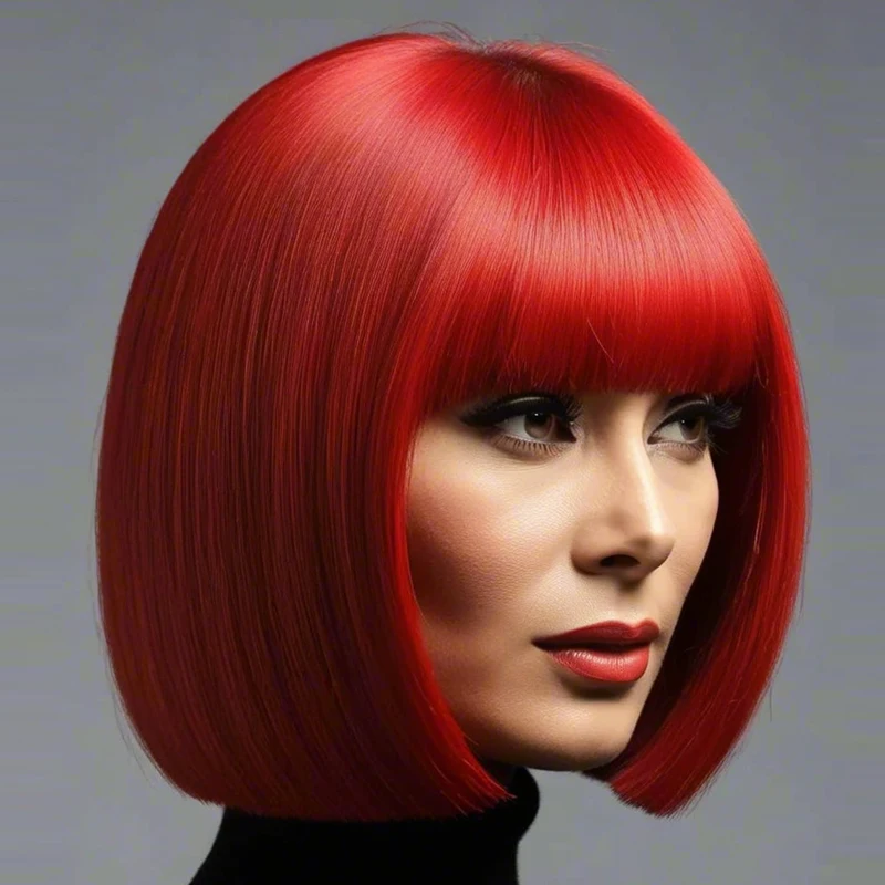 

Elegant ladies 12 inches short bangs synthetic straight hair, Halloween wig cosplay festival 100% density, suitable for daily we