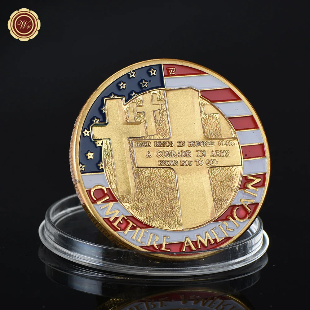 The Normandy War USA Gold Chelleng Coin Cimetiere Militaire Memorial Coin Medal Military Souvenir Craft Gifts for Collection