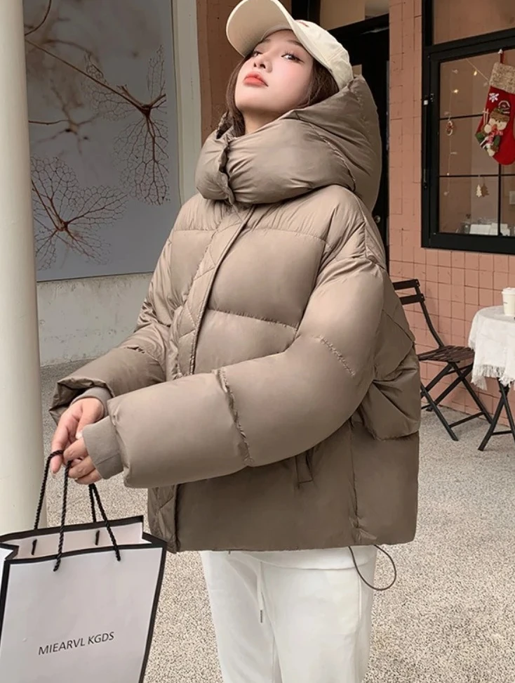 

Women's Winter New Solid Color Down Cotton-padded Clothes Short Style Thickened Fashion Clothes Loose Hooded Zipper