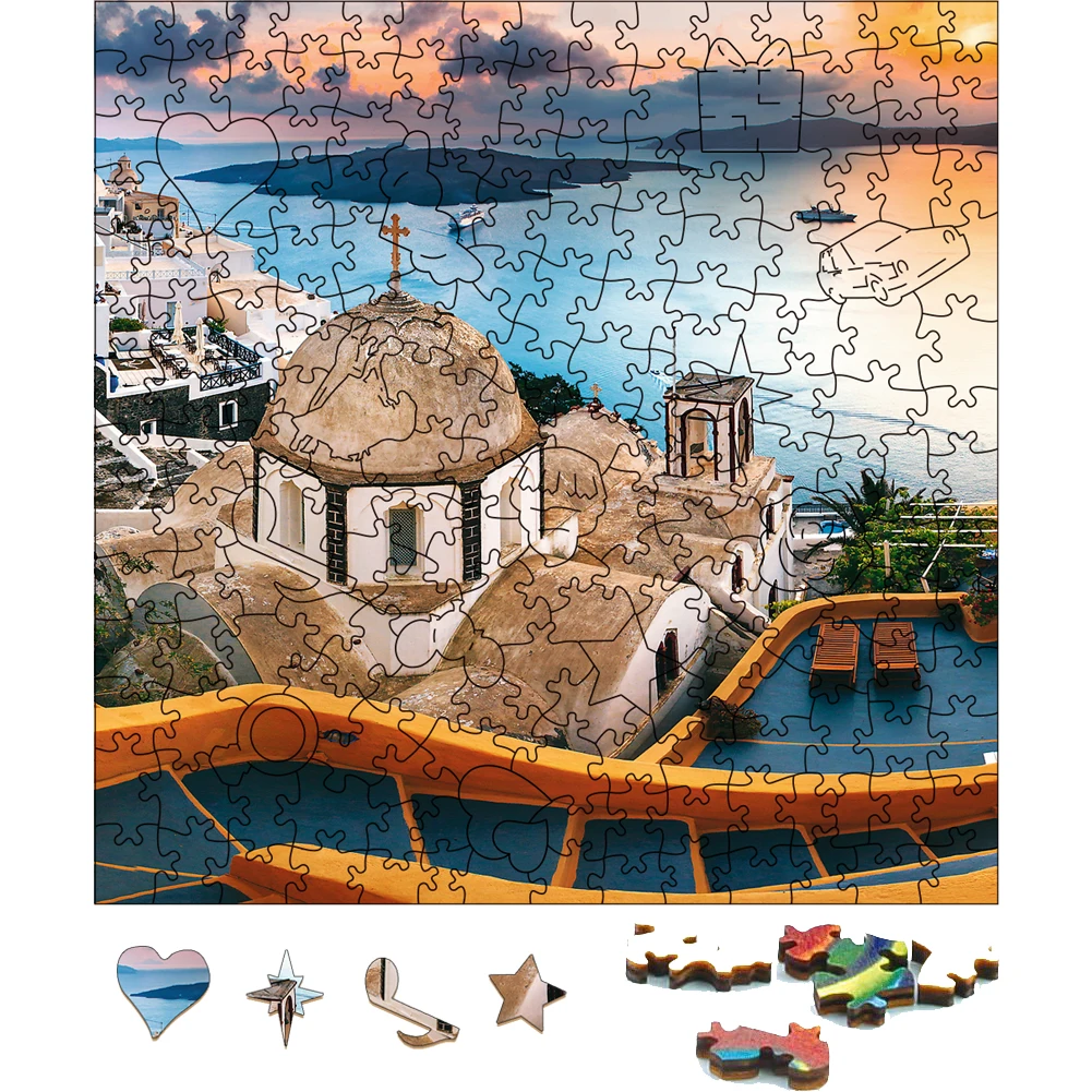 Greek Seaview Wooden Jigsaw Puzzle Party Games Toys For Adults Wood Puzzles Children Board Game Wood Scenery Toys For Kids