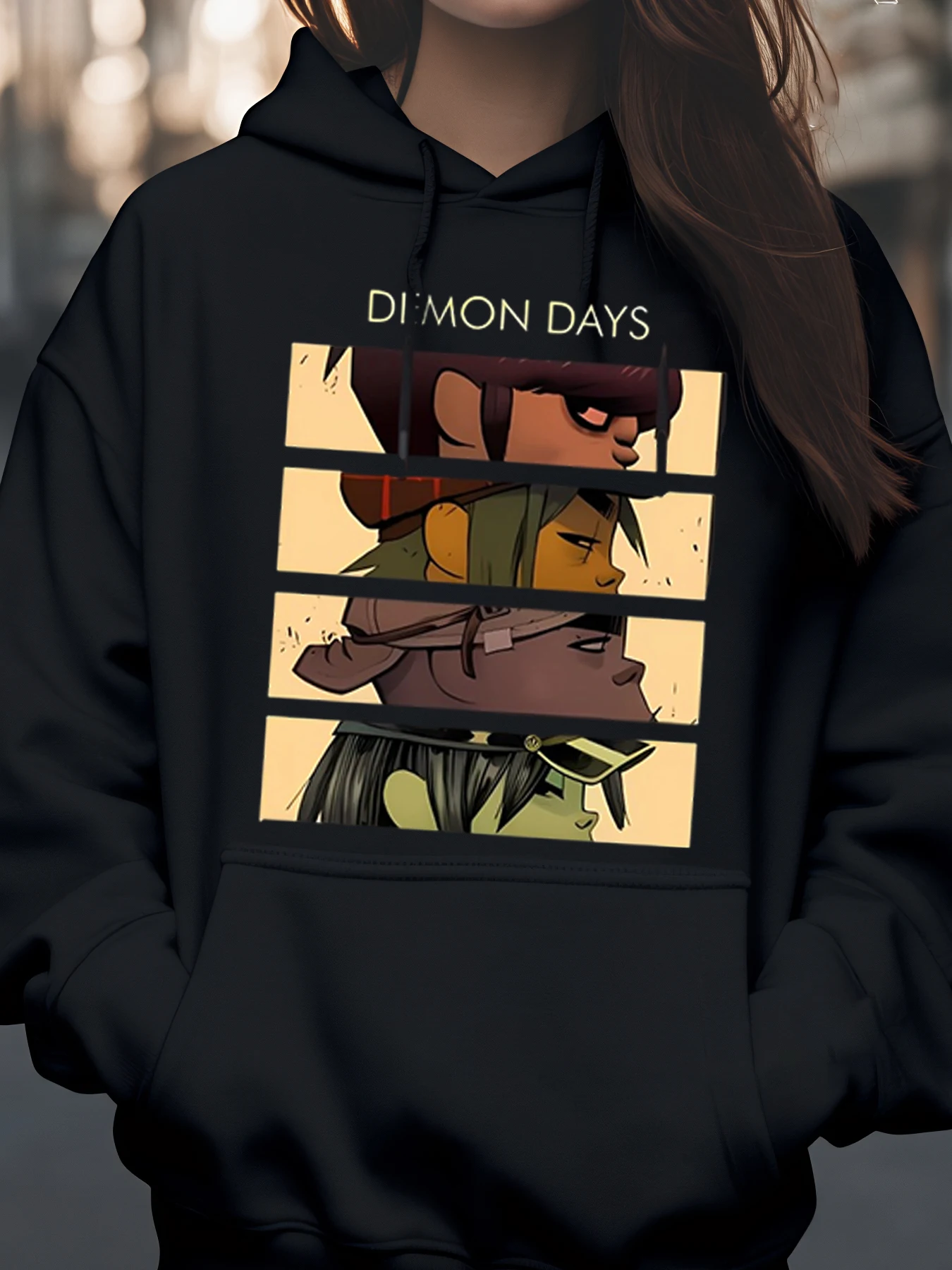 سترة بقلنسوة مطبوعة على شكل شخصية من Demon Days، ملابس كاجوال للجنسين، ملابس الشارع