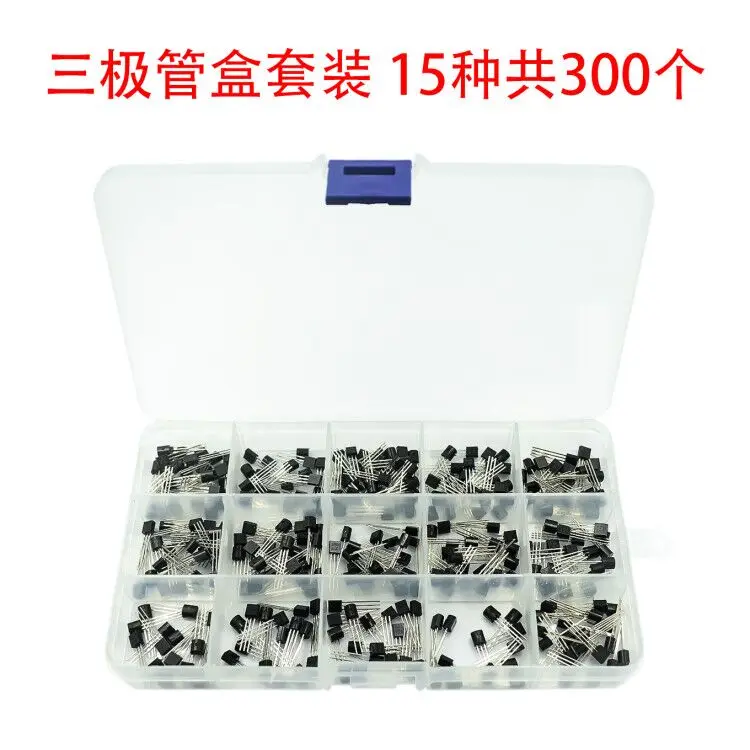 300Pcs 15 Value x 20 Pcs Transistor TO-92 Assortment Box Kit Transistors S9012 S9013 S9014 S8050 S8550 2N3904 2N3906 BC327 BC337