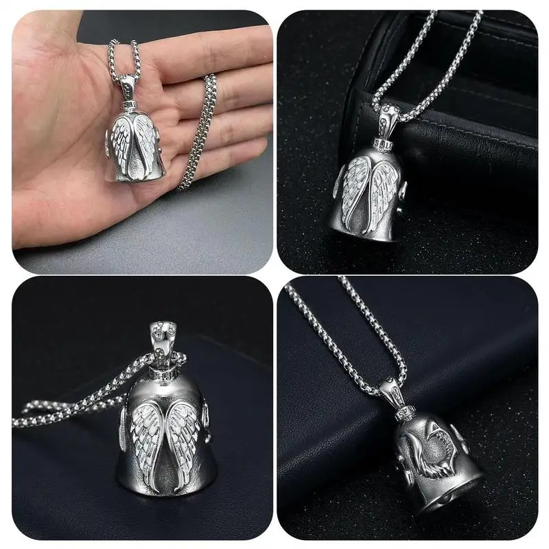 Motorcycle Lucky Bell Pendant Retro Angel Wings Love Guardians Bell RedCross Riding Bells Punk Rock Exorcism Jewelry For Men