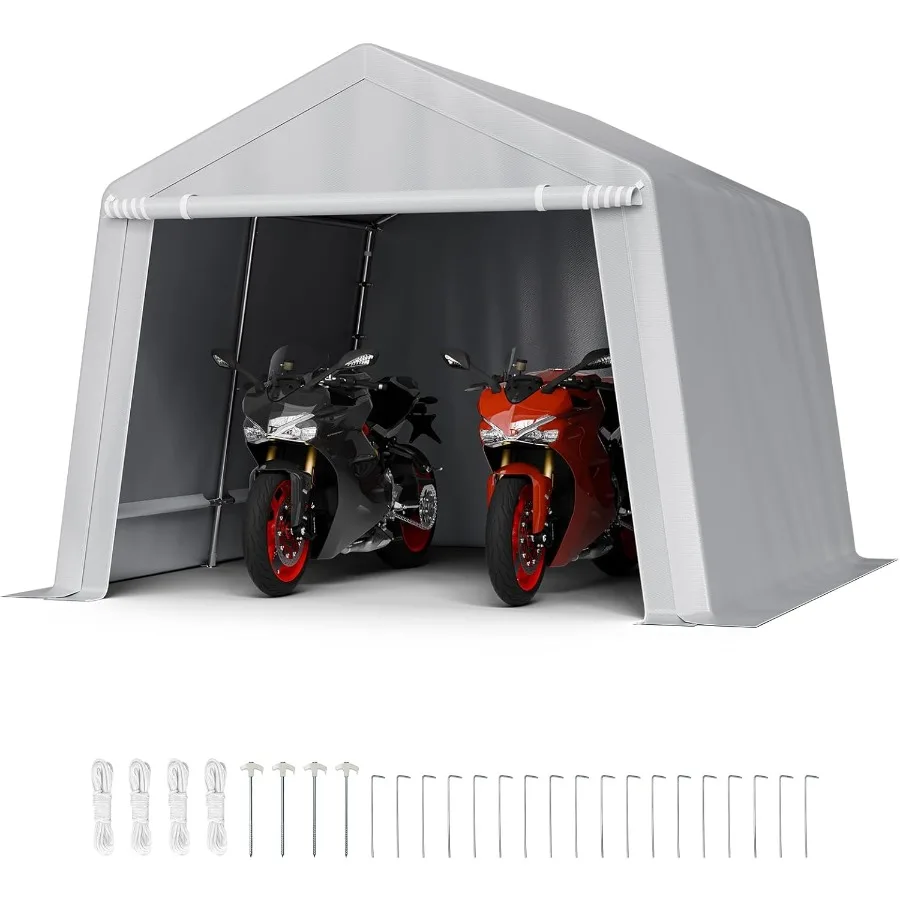 

10 x 10 ft Outdoor Storage Shed with Roll-up Door and Vents for Motorcycle Lawn Mower Bike Storage Waterproof Canopy Shelter wi