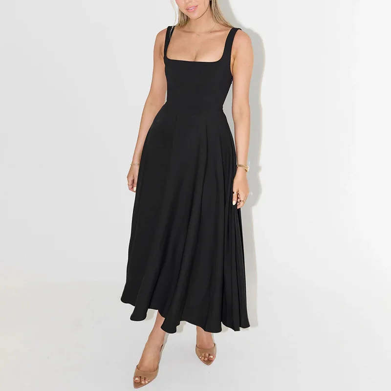 Vestidos de fiesta largos elegantes para mujer, moda de verano, sin mangas, ajustados, con tirantes en el hombro, vestido Maxi negro informal 2024